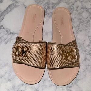 Michael Kors Pink Glitter Mesh velcro Slide Sandals size 9M